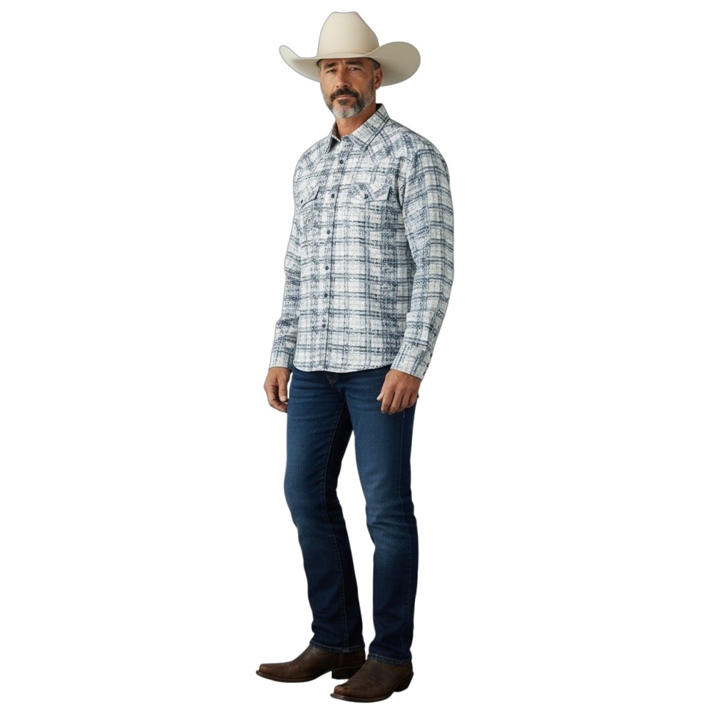 Moon Shine Spirit Mens Plaid Pearl Snap Shirt Cowboy Western Country Rugged L